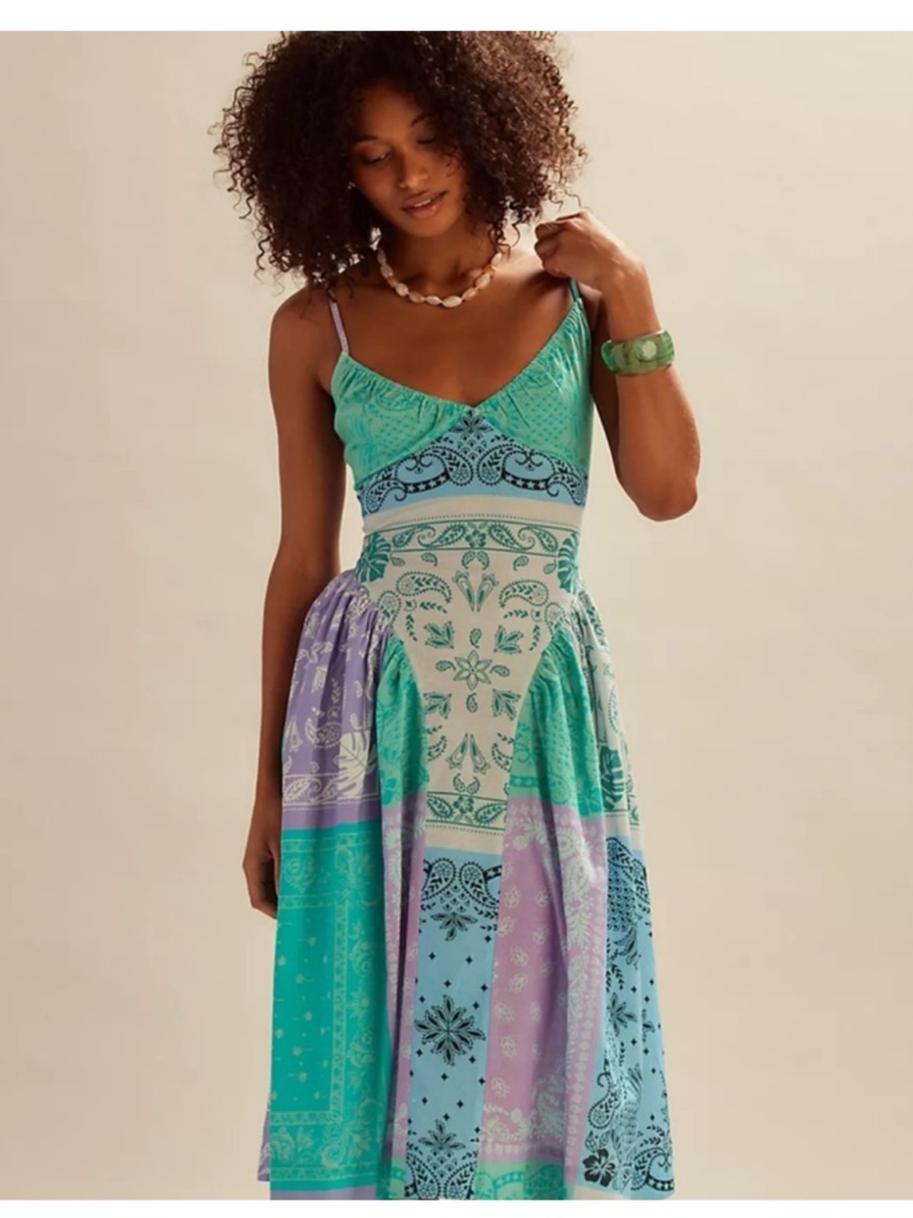 Free People Wish You Would Midi Dress Ocean Combo - Picture 1 of 6